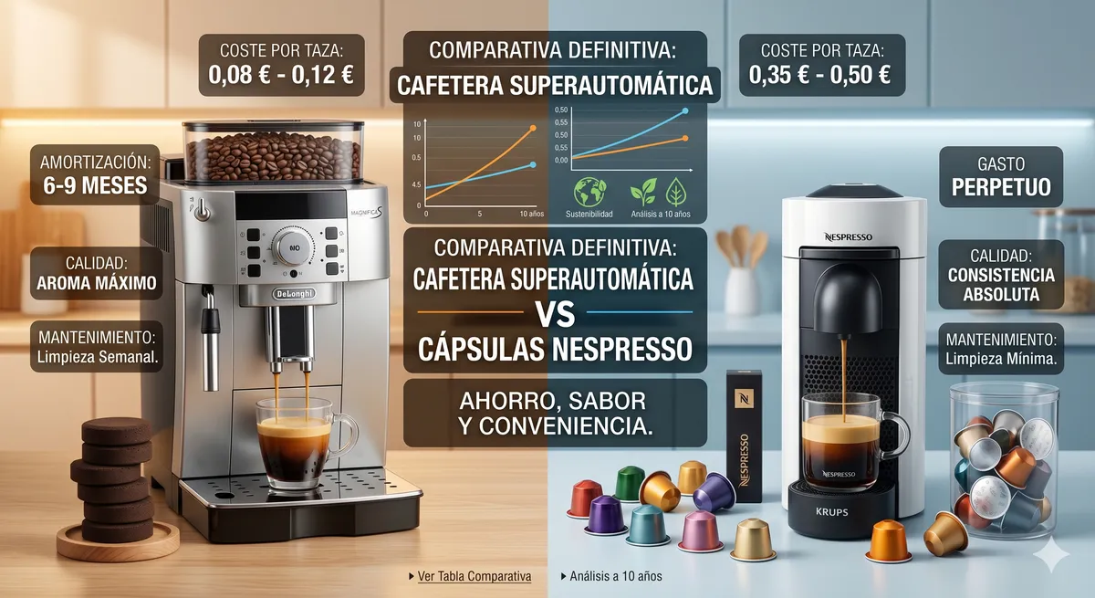 Cafetera superautomática vs cápsulas Nespresso: ahorro, sabor y conveniencia